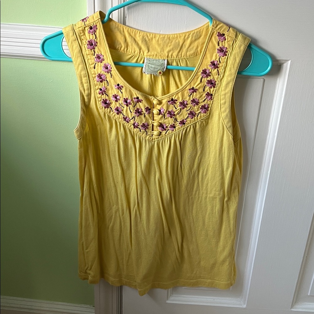 Yellow button x Anthropologie Yellow Floral Embroidered Tank Top